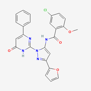 molecular formula C25H18ClN5O4 B2811374 5-氯-N-(3-(呋喃-2-基)-1-(6-氧代-4-苯基-1,6-二氢嘧啶-2-基)-1H-吡唑-5-基)-2-甲氧基苯甲酰胺 CAS No. 1207052-80-9