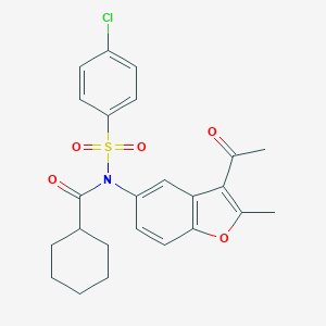 molecular formula C24H24ClNO5S B281138 N-(3-acetyl-2-methyl-1-benzofuran-5-yl)-4-chloro-N-(cyclohexylcarbonyl)benzenesulfonamide 