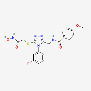 molecular formula C19H18FN5O4S B2811384 N-((4-(3-fluorophenyl)-5-((2-(hydroxyamino)-2-oxoethyl)thio)-4H-1,2,4-triazol-3-yl)methyl)-4-methoxybenzamide CAS No. 878065-08-8