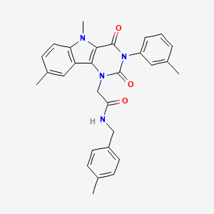 molecular formula C29H28N4O3 B2811389 2-(5,8-dimethyl-2,4-dioxo-3-(m-tolyl)-2,3,4,5-tetrahydro-1H-pyrimido[5,4-b]indol-1-yl)-N-(4-methylbenzyl)acetamide CAS No. 887221-09-2