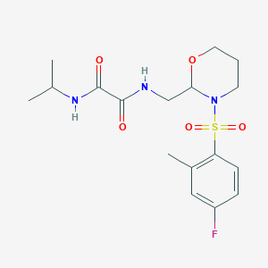 molecular formula C17H24FN3O5S B2811410 N1-((3-((4-fluoro-2-methylphenyl)sulfonyl)-1,3-oxazinan-2-yl)methyl)-N2-isopropyloxalamide CAS No. 872724-09-9