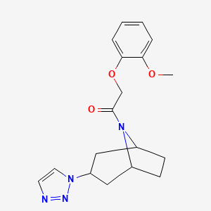 molecular formula C18H22N4O3 B2811419 2-(2-methoxyphenoxy)-1-[3-(1H-1,2,3-triazol-1-yl)-8-azabicyclo[3.2.1]octan-8-yl]ethan-1-one CAS No. 2189499-82-7