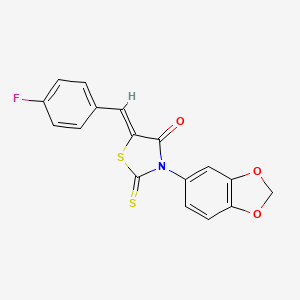 molecular formula C17H10FNO3S2 B2811426 (Z)-3-(benzo[d][1,3]dioxol-5-yl)-5-(4-fluorobenzylidene)-2-thioxothiazolidin-4-one CAS No. 641997-26-4