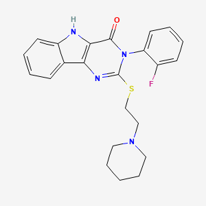 molecular formula C23H23FN4OS B2811432 3-(2-fluorophenyl)-2-(2-piperidin-1-ylethylsulfanyl)-5H-pyrimido[5,4-b]indol-4-one CAS No. 887215-13-6