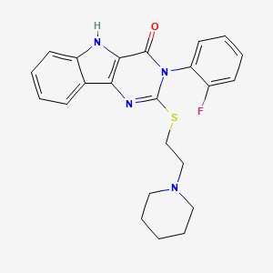 molecular formula C23H23FN4OS B2811432 3-(2-氟苯基)-2-(2-哌啶-1-基乙基硫代基)-5H-嘧啶并[5,4-b]吲哚-4-酮 CAS No. 887215-13-6