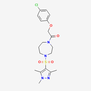 molecular formula C19H25ClN4O4S B2811446 2-(4-chlorophenoxy)-1-(4-((1,3,5-trimethyl-1H-pyrazol-4-yl)sulfonyl)-1,4-diazepan-1-yl)ethanone CAS No. 1903479-27-5