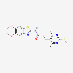 molecular formula C19H20N4O3S2 B2811452 3-[4,6-dimethyl-2-(methylsulfanyl)pyrimidin-5-yl]-N-{10,13-dioxa-4-thia-6-azatricyclo[7.4.0.0^{3,7}]trideca-1,3(7),5,8-tetraen-5-yl}propanamide CAS No. 1259164-49-2