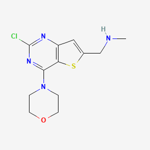 molecular formula C12H15ClN4OS B2811490 1-(2-Chloro-4-morpholinothieno[3,2-d]pyrimidin-6-yl)-N-methylmethanamine CAS No. 955979-15-4