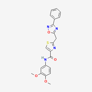 molecular formula C21H18N4O4S B2811504 N-(3,4-dimethoxyphenyl)-2-((3-phenyl-1,2,4-oxadiazol-5-yl)methyl)thiazole-4-carboxamide CAS No. 1251546-42-5