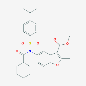 molecular formula C27H31NO6S B281151 Methyl 5-{(cyclohexylcarbonyl)[(4-isopropylphenyl)sulfonyl]amino}-2-methyl-1-benzofuran-3-carboxylate 