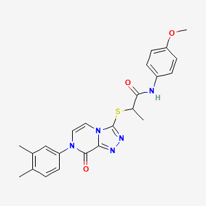molecular formula C23H23N5O3S B2811510 2-((7-(3,4-dimethylphenyl)-8-oxo-7,8-dihydro-[1,2,4]triazolo[4,3-a]pyrazin-3-yl)thio)-N-(4-methoxyphenyl)propanamide CAS No. 1242994-52-0