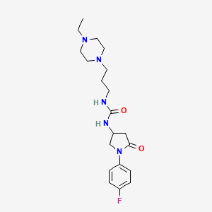 molecular formula C20H30FN5O2 B2811543 1-(3-(4-乙基哌嗪-1-基)丙基)-3-(1-(4-氟苯基)-5-氧代吡咯啉-3-基)脲 CAS No. 894019-91-1
