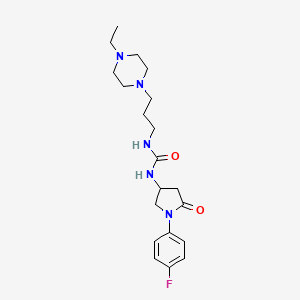 molecular formula C20H30FN5O2 B2811543 1-(3-(4-Ethylpiperazin-1-yl)propyl)-3-(1-(4-fluorophenyl)-5-oxopyrrolidin-3-yl)urea CAS No. 894019-91-1