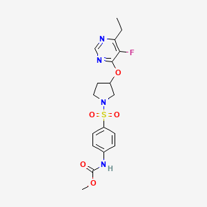 molecular formula C18H21FN4O5S B2811546 Methyl (4-((3-((6-ethyl-5-fluoropyrimidin-4-yl)oxy)pyrrolidin-1-yl)sulfonyl)phenyl)carbamate CAS No. 2034363-39-6