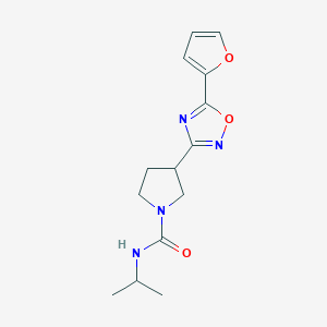 molecular formula C14H18N4O3 B2811551 3-(5-(furan-2-yl)-1,2,4-oxadiazol-3-yl)-N-isopropylpyrrolidine-1-carboxamide CAS No. 2034371-60-1