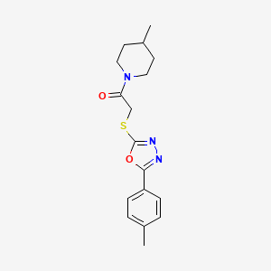 molecular formula C17H21N3O2S B2811565 4-Methyl-1-({[5-(4-methylphenyl)-1,3,4-oxadiazol-2-yl]thio}acetyl)piperidine CAS No. 484694-79-3