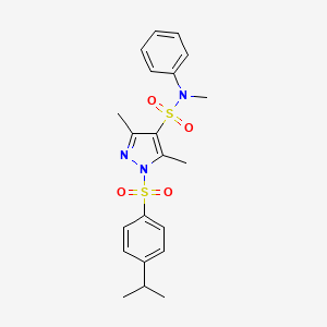 molecular formula C21H25N3O4S2 B2811574 N,3,5-trimethyl-N-phenyl-1-[4-(propan-2-yl)benzenesulfonyl]-1H-pyrazole-4-sulfonamide CAS No. 957014-96-9