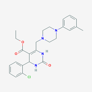 molecular formula C25H29ClN4O3 B2811579 Ethyl 4-(2-chlorophenyl)-6-{[4-(3-methylphenyl)piperazin-1-yl]methyl}-2-oxo-1,2,3,4-tetrahydropyrimidine-5-carboxylate CAS No. 1260937-07-2