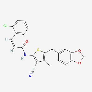 molecular formula C23H17ClN2O3S B2811586 (Z)-N-(5-(benzo[d][1,3]dioxol-5-ylmethyl)-3-cyano-4-methylthiophen-2-yl)-3-(2-chlorophenyl)acrylamide CAS No. 476368-10-2