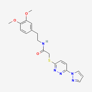 molecular formula C19H21N5O3S B2811609 2-((6-(1H-吡唑-1-基)吡啶并[3,4-d]嘧啶-3-基)硫基)-N-(3,4-二甲氧基苯乙基)乙酰胺 CAS No. 1351611-68-1