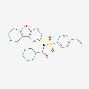 molecular formula C27H31NO4S B281161 N-(cyclohexylcarbonyl)-4-ethyl-N-(6,7,8,9-tetrahydrodibenzo[b,d]furan-2-yl)benzenesulfonamide 