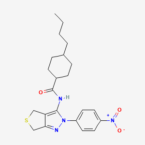 molecular formula C22H28N4O3S B2811614 4-butyl-N-(2-(4-nitrophenyl)-4,6-dihydro-2H-thieno[3,4-c]pyrazol-3-yl)cyclohexanecarboxamide CAS No. 396724-07-5