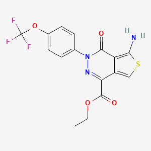 molecular formula C16H12F3N3O4S B2811620 Ethyl 5-amino-4-oxo-3-[4-(trifluoromethoxy)phenyl]thieno[3,4-d]pyridazine-1-carboxylate CAS No. 1105189-95-4