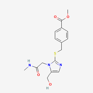 molecular formula C16H19N3O4S B2811621 甲酸-4-(((5-(羟甲基)-1-(2-(甲基氨基)-2-氧代乙基)-1H-咪唑-2-基)硫基)甲基)苯甲酸酯 CAS No. 923677-52-5