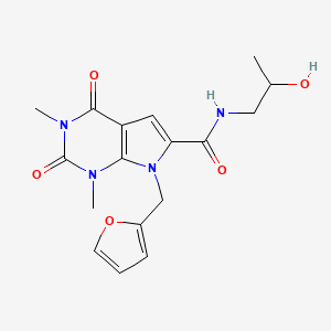 molecular formula C17H20N4O5 B2811623 7-(furan-2-ylmethyl)-N-(2-hydroxypropyl)-1,3-dimethyl-2,4-dioxo-2,3,4,7-tetrahydro-1H-pyrrolo[2,3-d]pyrimidine-6-carboxamide CAS No. 1049484-21-0