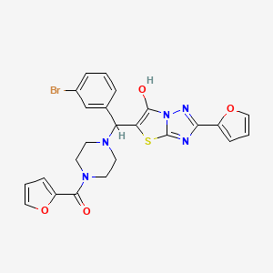 molecular formula C24H20BrN5O4S B2811626 (4-((3-溴苯基)(2-(噻吩-2-基)-6-羟基噻唑并[3,2-b][1,2,4]三唑-5-基)甲基)哌嗪-1-基)(噻吩-2-基)甲酮 CAS No. 887221-18-3