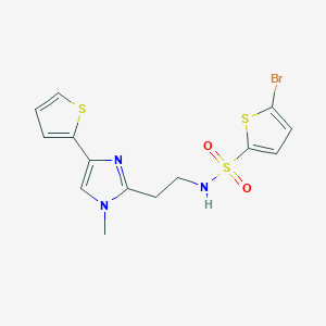 molecular formula C14H14BrN3O2S3 B2811639 5-溴-N-(2-(1-甲基-4-(噻吩-2-基)-1H-咪唑-2-基)乙基)噻吩-2-磺酰胺 CAS No. 1396850-36-4
