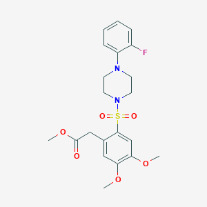 molecular formula C21H25FN2O6S B2811641 Methyl 2-(2-((4-(2-fluorophenyl)piperazinyl)sulfonyl)-4,5-dimethoxyphenyl)acetate CAS No. 497060-59-0