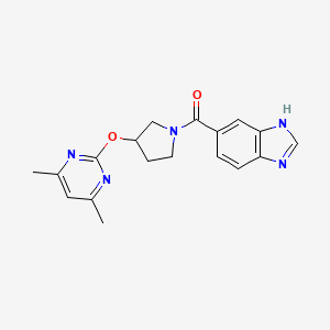 molecular formula C18H19N5O2 B2811649 (1H-苯并[d]咪唑-5-基)(3-((4,6-二甲基嘧啶-2-基)氧基)吡咯啉-1-基)甲酮 CAS No. 2034251-79-9