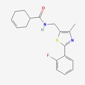 molecular formula C18H19FN2OS B2811655 N-((2-(2-fluorophenyl)-4-methylthiazol-5-yl)methyl)cyclohex-3-enecarboxamide CAS No. 1421478-36-5