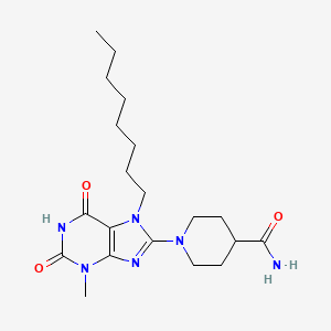 molecular formula C20H32N6O3 B2811661 1-(3-methyl-7-octyl-2,6-dioxo-2,3,6,7-tetrahydro-1H-purin-8-yl)piperidine-4-carboxamide CAS No. 498570-54-0