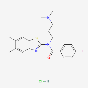 molecular formula C21H25ClFN3OS B2811671 N-(3-(dimethylamino)propyl)-N-(5,6-dimethylbenzo[d]thiazol-2-yl)-4-fluorobenzamide hydrochloride CAS No. 1216731-71-3
