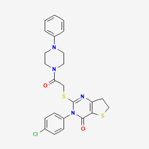 molecular formula C24H23ClN4O2S2 B2811693 3-(4-chlorophenyl)-2-((2-oxo-2-(4-phenylpiperazin-1-yl)ethyl)thio)-6,7-dihydrothieno[3,2-d]pyrimidin-4(3H)-one CAS No. 850915-84-3