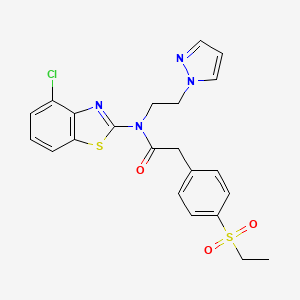 molecular formula C22H21ClN4O3S2 B2811698 N-(2-(1H-pyrazol-1-yl)ethyl)-N-(4-chlorobenzo[d]thiazol-2-yl)-2-(4-(ethylsulfonyl)phenyl)acetamide CAS No. 1172096-49-9