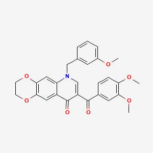 molecular formula C28H25NO7 B2811704 8-(3,4-二甲氧基苯甲酰)-6-[(3-甲氧基苯基)甲基]-2,3-二氢-[1,4]二氧杂杂环[2,3-g]喹啉-9-酮 CAS No. 866809-44-1