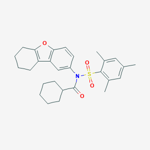 molecular formula C28H33NO4S B281172 N-(mesitylsulfonyl)-N-6,7,8,9-tetrahydrodibenzo[b,d]furan-2-ylcyclohexanecarboxamide 
