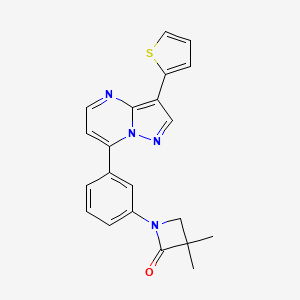 molecular formula C21H18N4OS B2811722 3,3-二甲基-1-(3-[3-(2-噻吩基)吡唑并[1,5-A]嘧啶-7-YL]苯基)-2-氮杂环丙酮 CAS No. 861210-48-2