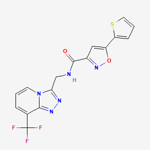 molecular formula C16H10F3N5O2S B2811732 5-(噻吩-2-基)-N-((8-(三氟甲基)-[1,2,4]三唑并[4,3-a]吡啶-3-基)甲基)异噁唑-3-甲酰胺 CAS No. 1903847-27-7