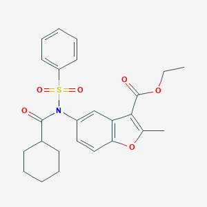 molecular formula C25H27NO6S B281175 Ethyl 5-[(cyclohexylcarbonyl)(phenylsulfonyl)amino]-2-methyl-1-benzofuran-3-carboxylate 