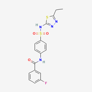 molecular formula C17H15FN4O3S2 B2811771 N-[4-[(5-乙基-1,3,4-噻二唑-2-基)磺酰胺基]苯基]-3-氟苯甲酰胺 CAS No. 441316-12-7