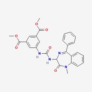 molecular formula C27H24N4O6 B2811774 methyl 5-((N-(2,5-diaza-2-methyl-3-oxo-6-phenylbicyclo[5.4.0]undeca-1(7),5,8,10-tetraen-4-yl)carbamoyl)amino)-3-(methoxycarbonyl)benzoate CAS No. 1796929-37-7