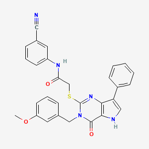 molecular formula C29H23N5O3S B2811779 N-(3-cyanophenyl)-2-({3-[(3-methoxyphenyl)methyl]-4-oxo-7-phenyl-3H,4H,5H-pyrrolo[3,2-d]pyrimidin-2-yl}sulfanyl)acetamide CAS No. 1794922-45-4