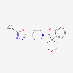 molecular formula C22H27N3O3 B2811784 (4-(5-cyclopropyl-1,3,4-oxadiazol-2-yl)piperidin-1-yl)(4-phenyltetrahydro-2H-pyran-4-yl)methanone CAS No. 1211120-72-7