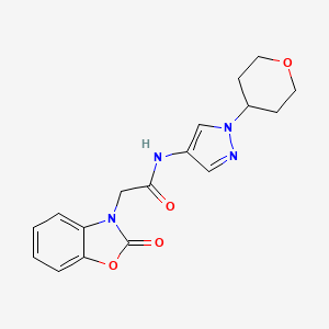 molecular formula C17H18N4O4 B2811792 2-(2-氧代苯并[d]噁唑-3(2H)-基)-N-(1-(四氢-2H-吡喃-4-基)-1H-吡唑-4-基)乙酰胺 CAS No. 1797866-44-4