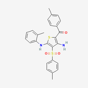 molecular formula C26H24N2O3S2 B2811849 (3-Amino-5-(o-tolylamino)-4-tosylthiophen-2-yl)(p-tolyl)methanone CAS No. 890819-01-9