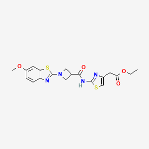 molecular formula C19H20N4O4S2 B2811853 Ethyl 2-(2-(1-(6-methoxybenzo[d]thiazol-2-yl)azetidine-3-carboxamido)thiazol-4-yl)acetate CAS No. 1286700-22-8